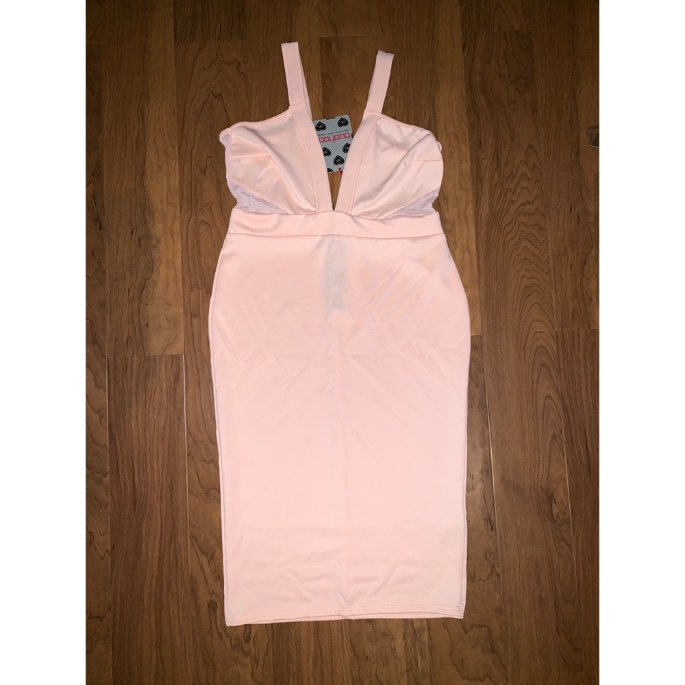 Boohoo Lia plunge neckline mesh bodycon dress